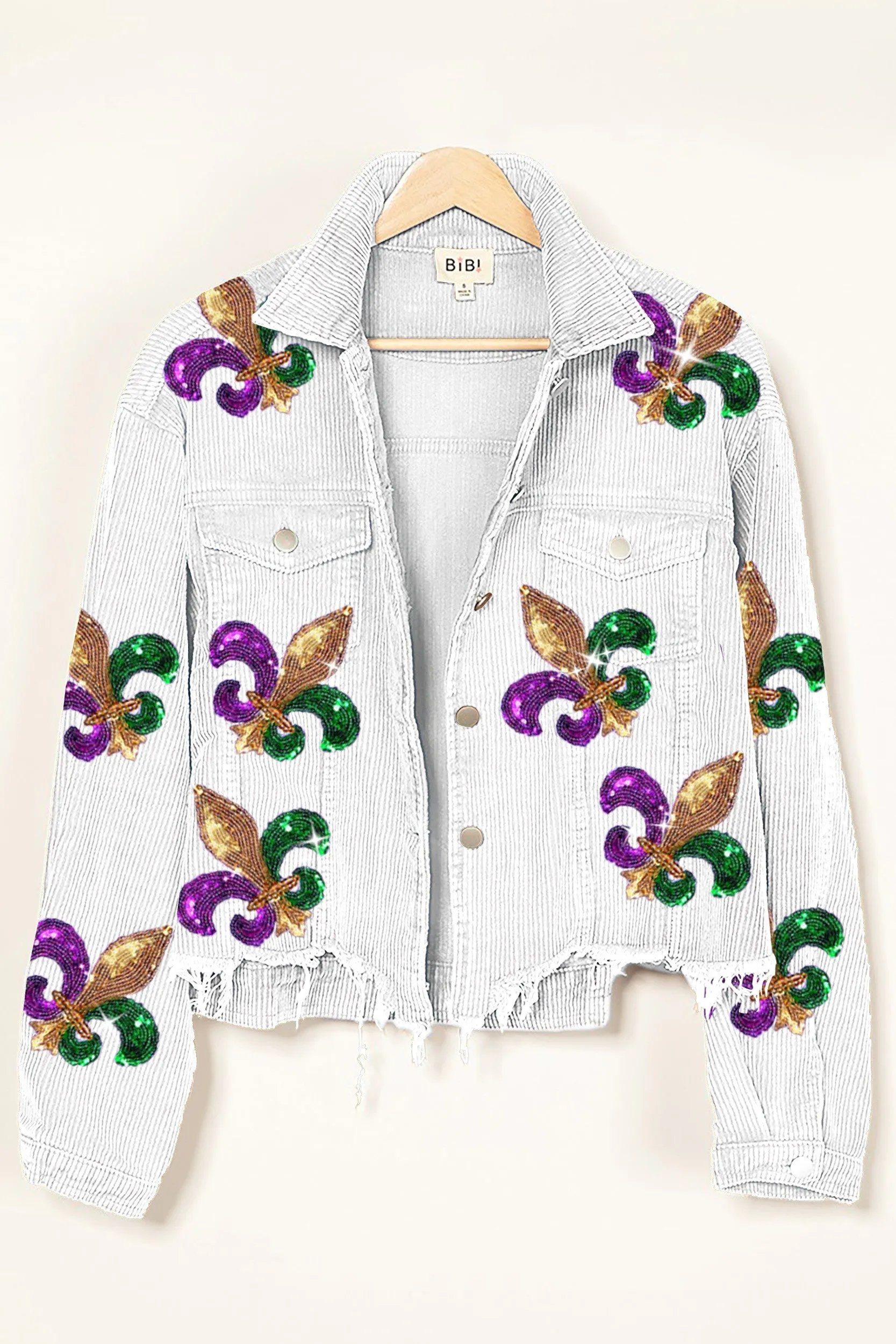 All weather Non Chafing Neckline IP6187G-18 | FLEUR DE LIS SEQUIN PATCHES MARDI JACKET