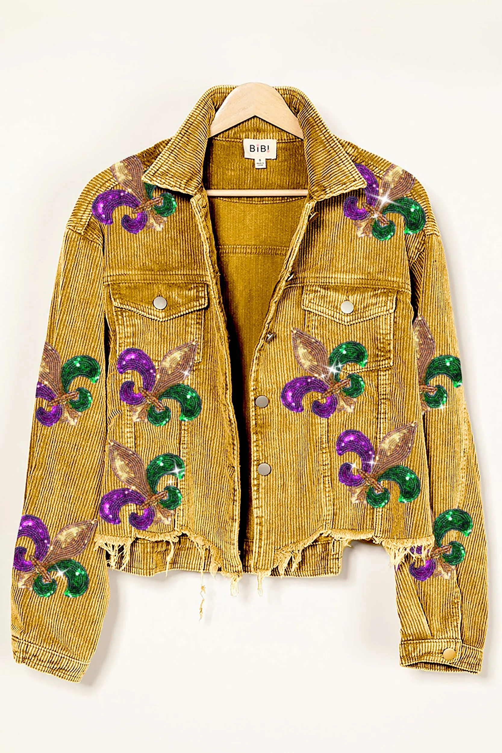 FadeResistant Print Modern Fit IP6187G-18 | FLEUR DE LIS SEQUIN PATCHES MARDI JACKET