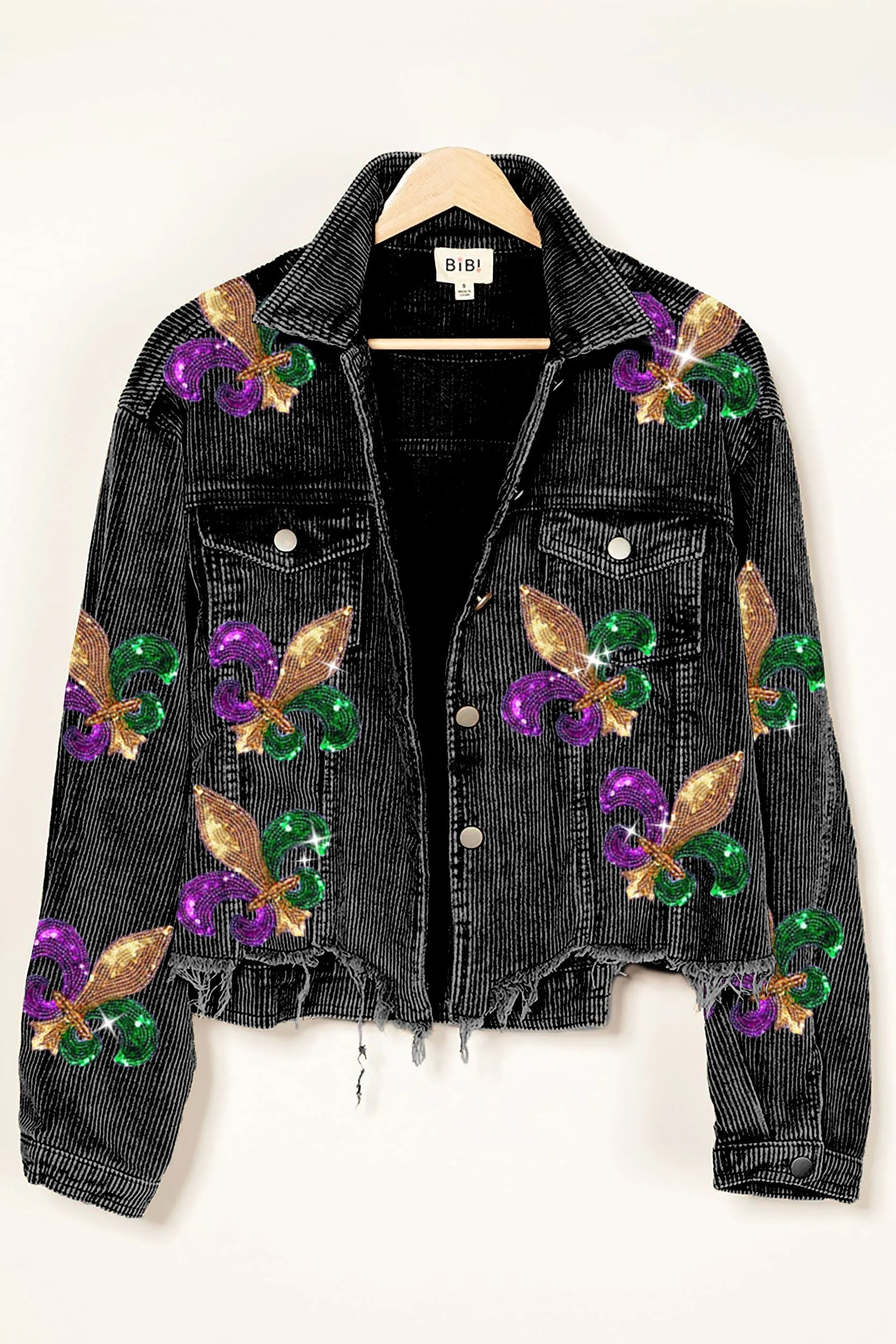 IP6187G-18 | FLEUR DE LIS SEQUIN PATCHES MARDI JACKET Stay Dry Interior Frictionless Lining