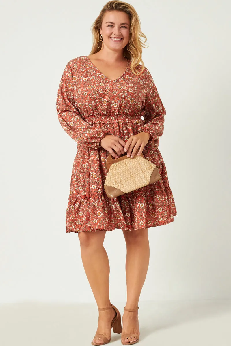 Smocked Waist Ruffled Tiered V Neck Dress Light Wear