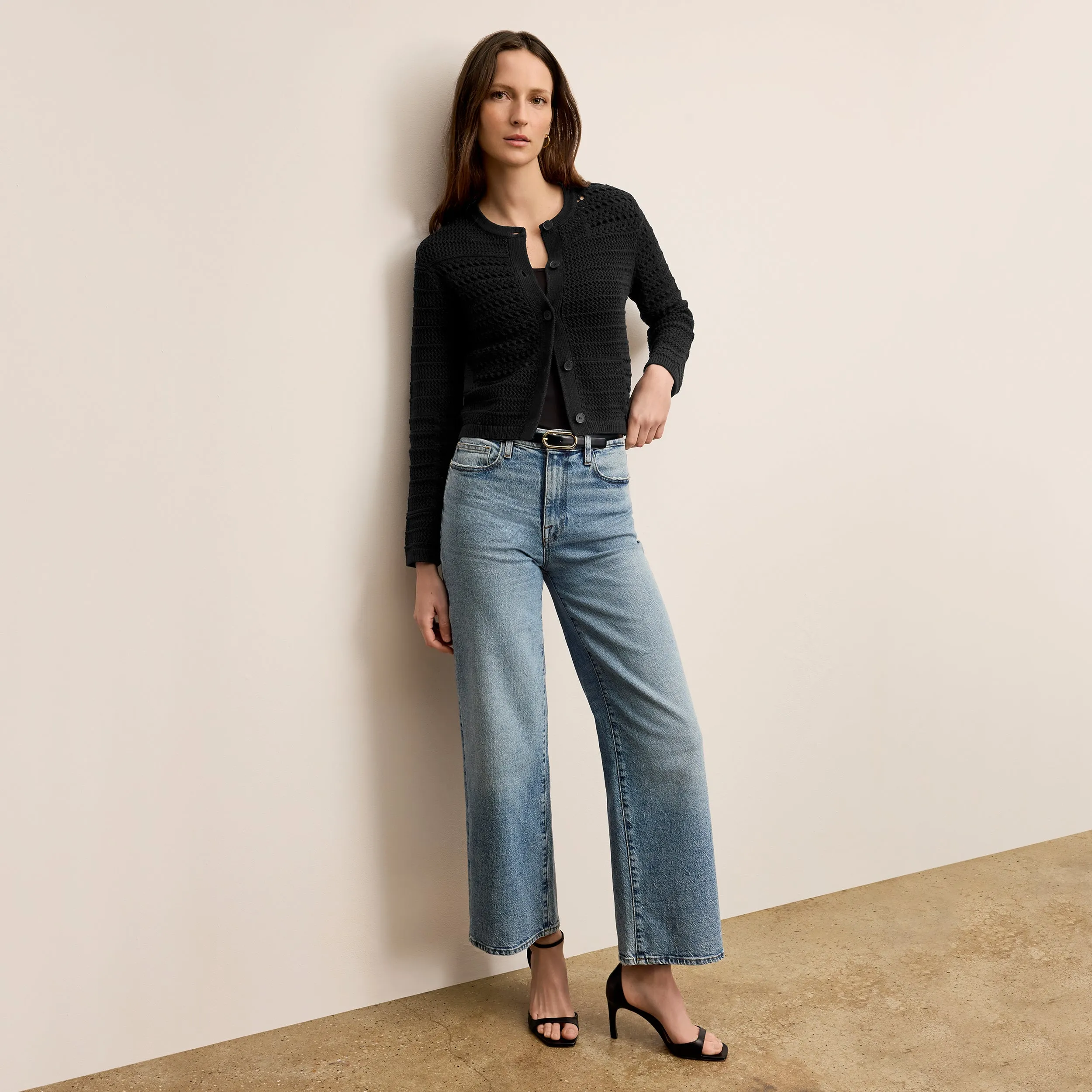 HeatTrapping Fibers Gentle Fit Zosia Cardigan - Crochet Knit :: Black